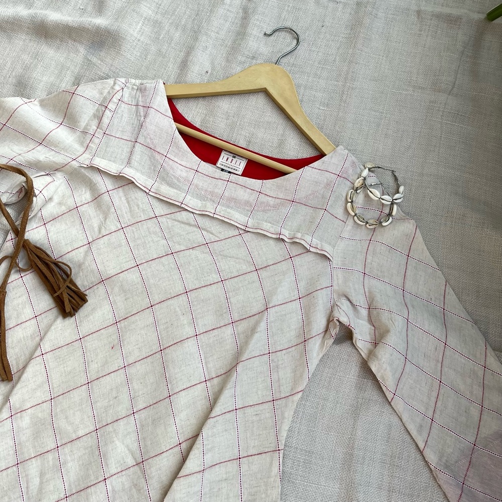 NWOT Indie Picks Off White Dress white red white checks - Picture 4 of 6
